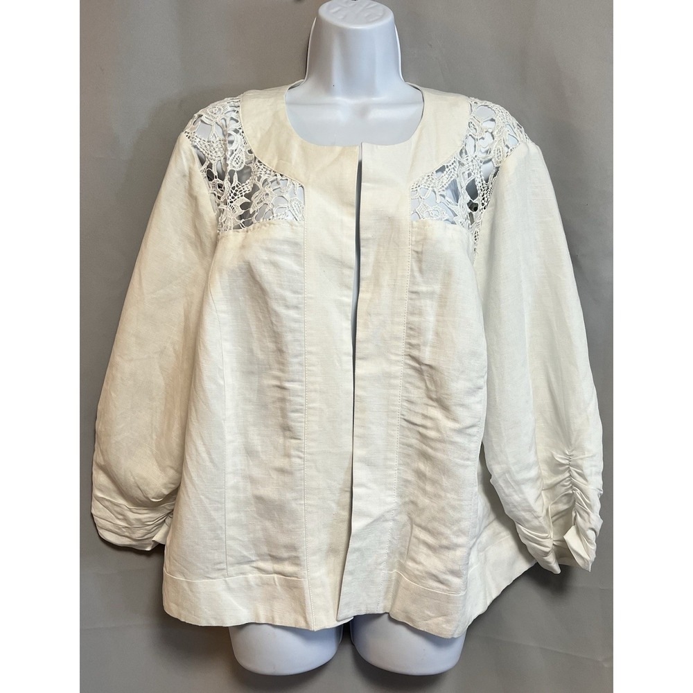 Ashley Stewart Linen Crochet Blazer Sz 18 Women's NWT Open Frontβ